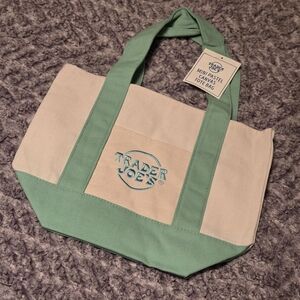 Trader Joe’s Pastel Mini Canvas Tote Bag - Mint Green - NWT